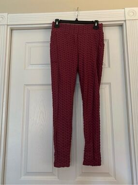 Textured Stretch Leggings - Wine Red